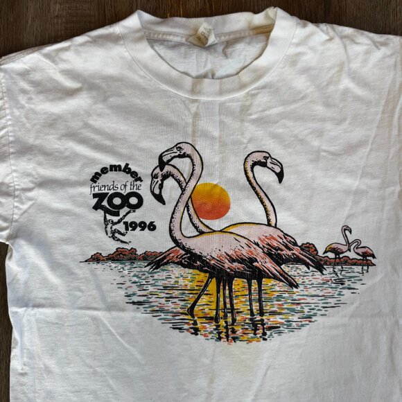 Vintage 90s Friends of the Zoo Flamingo T Shirt Medium - Picture 2 of 5
